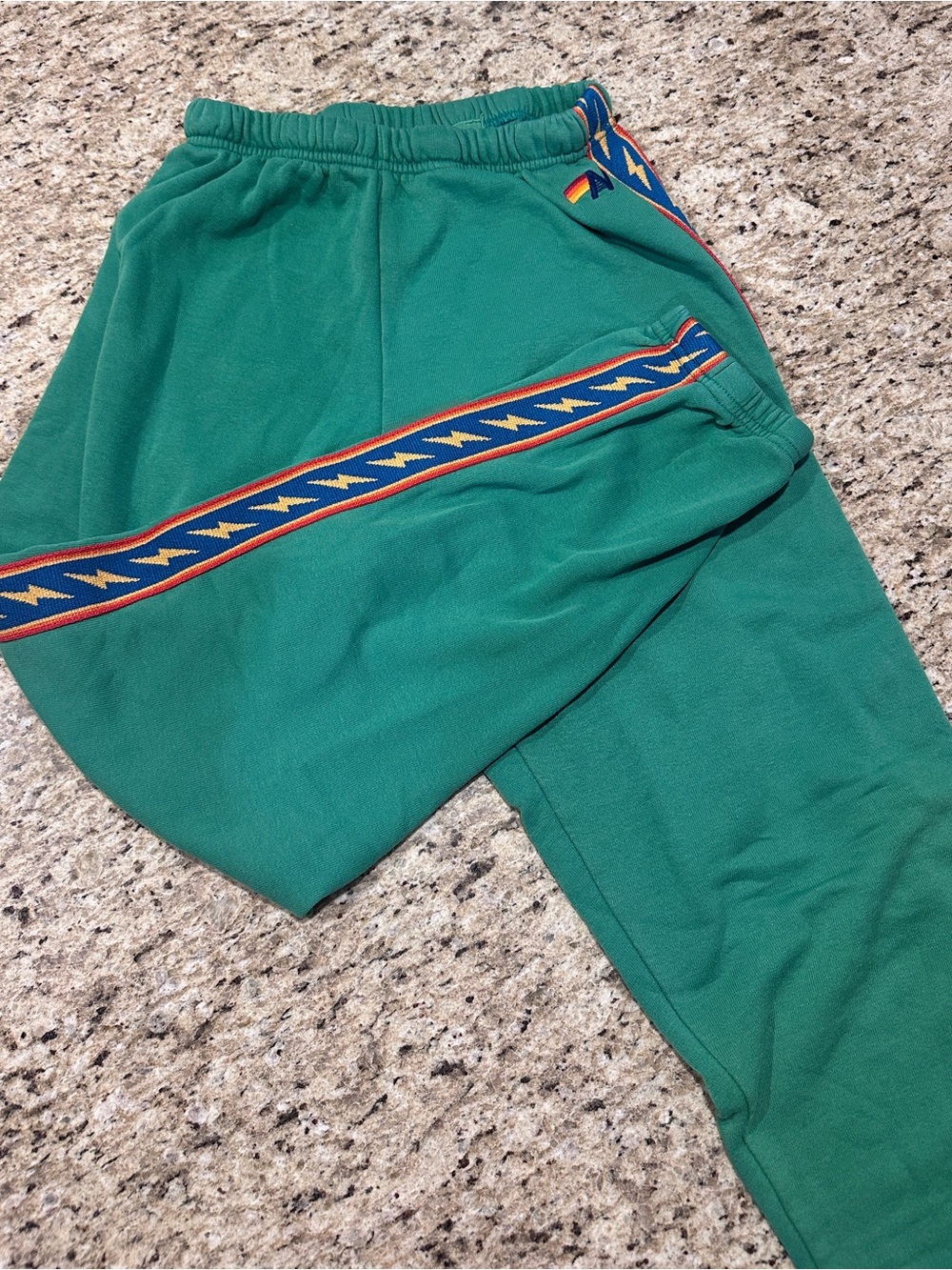 Aviator Nation Green Bolt Sweatpants Blue & Yellow Lightening Stripe California